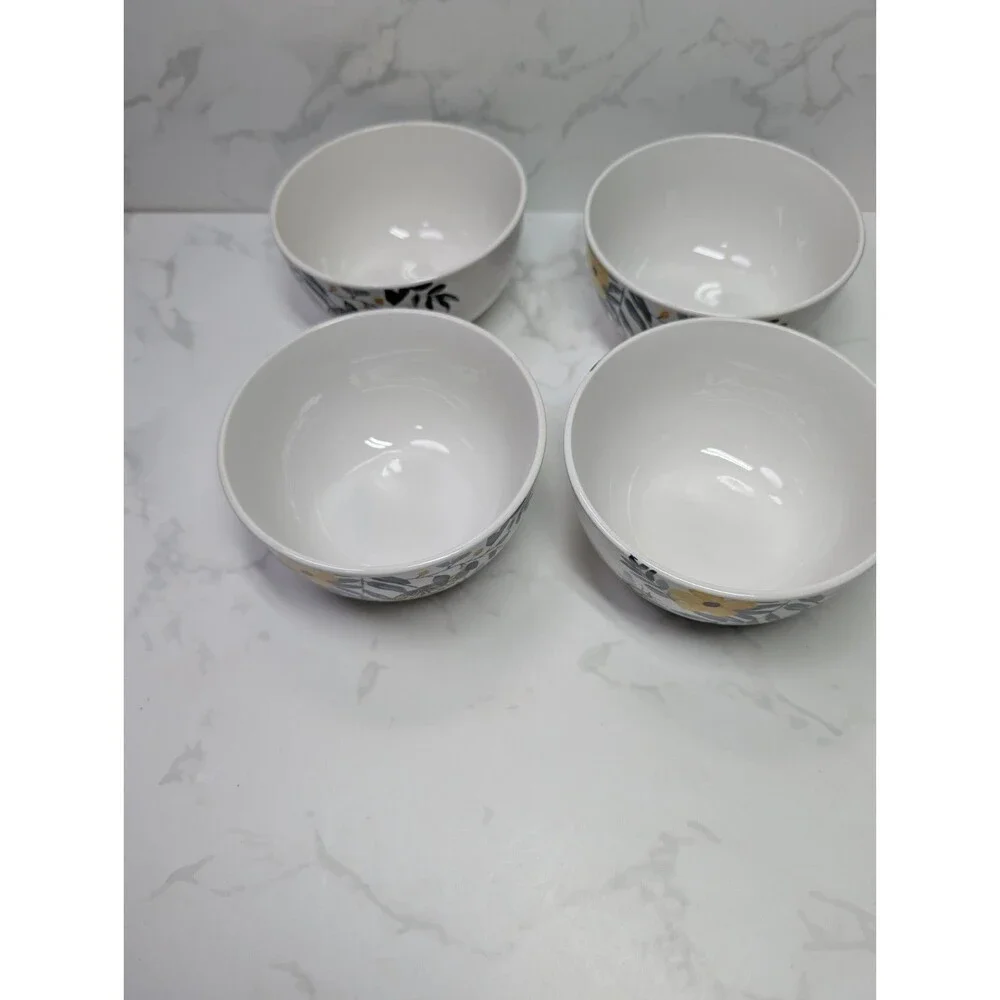 Royal Norfolk Bee Floral Cereal Bowls Set of 4 New Yellow Flowers 5.5